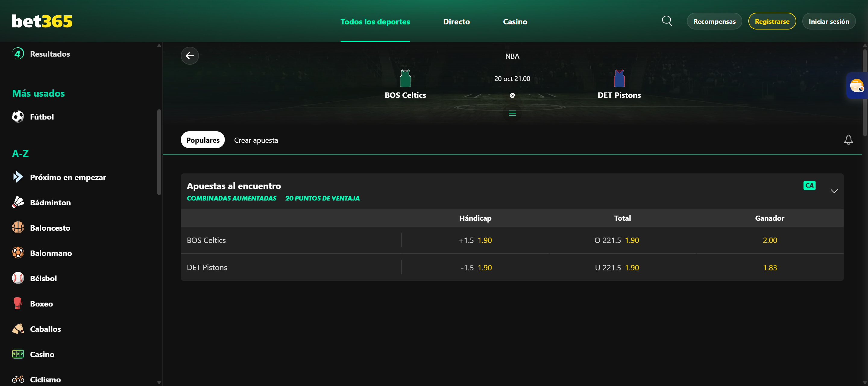 Основните пазари на bet365 за Бостън Селтикс срещу Детройт Пистънс от НБА