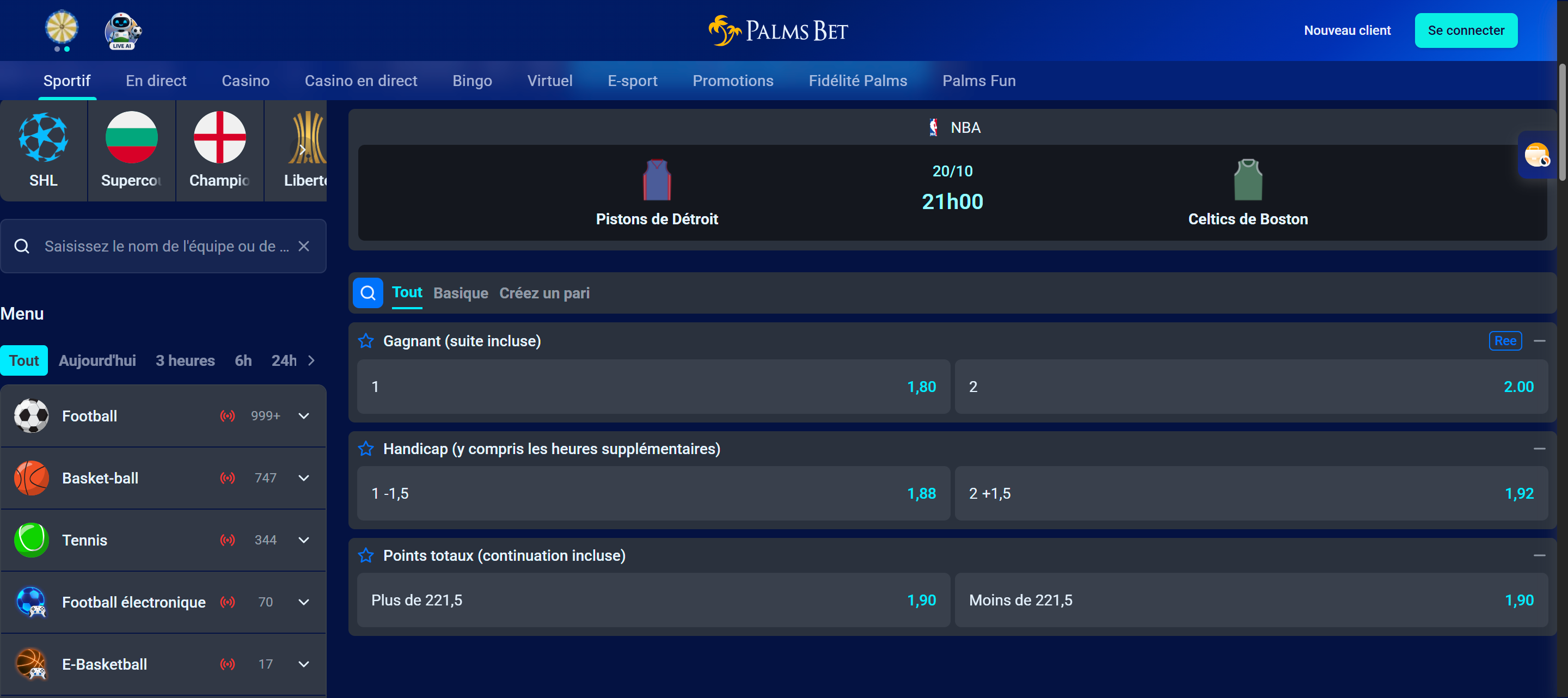 Основните пазари на Palms Bet за Детройт Пистънс срещу Бостън Селтикс от НБА