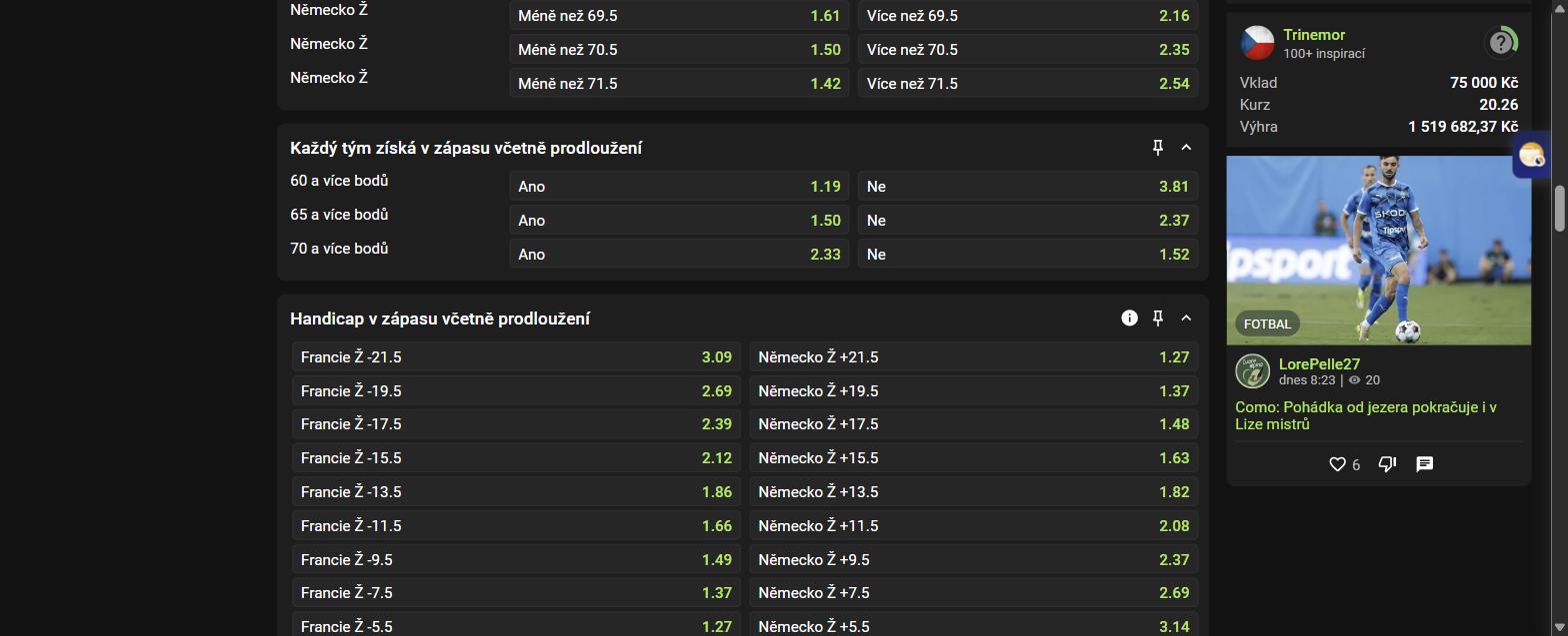Hendikepy Chance na zápas Francie - Německo